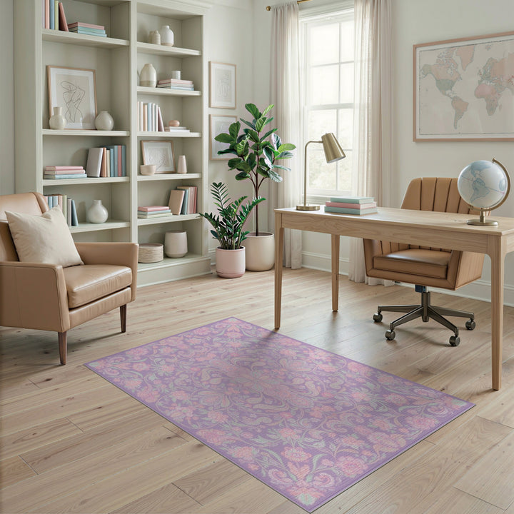 Purple Floral Vintage Area Rug
