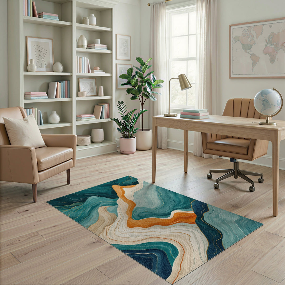 Teal Wave Abstract Area Rug