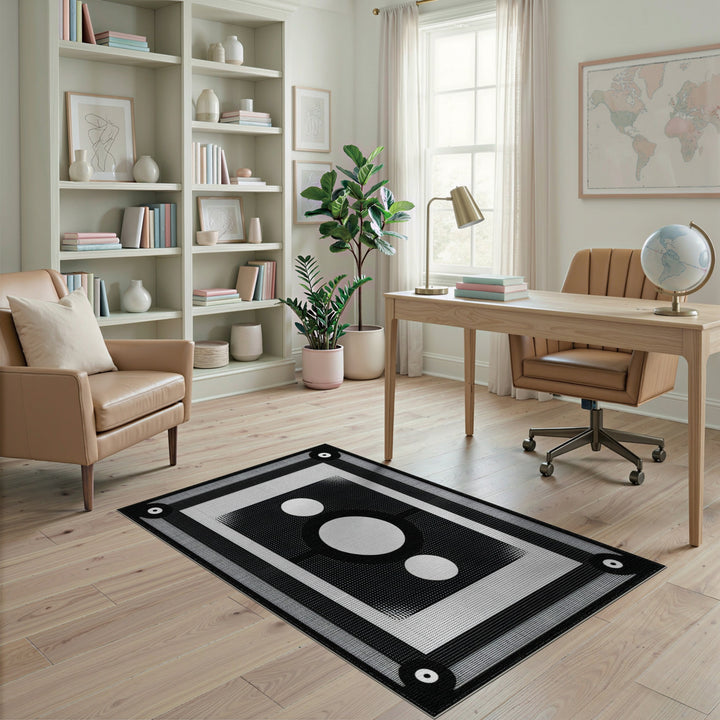 Black White Geometric Circle Area Rug