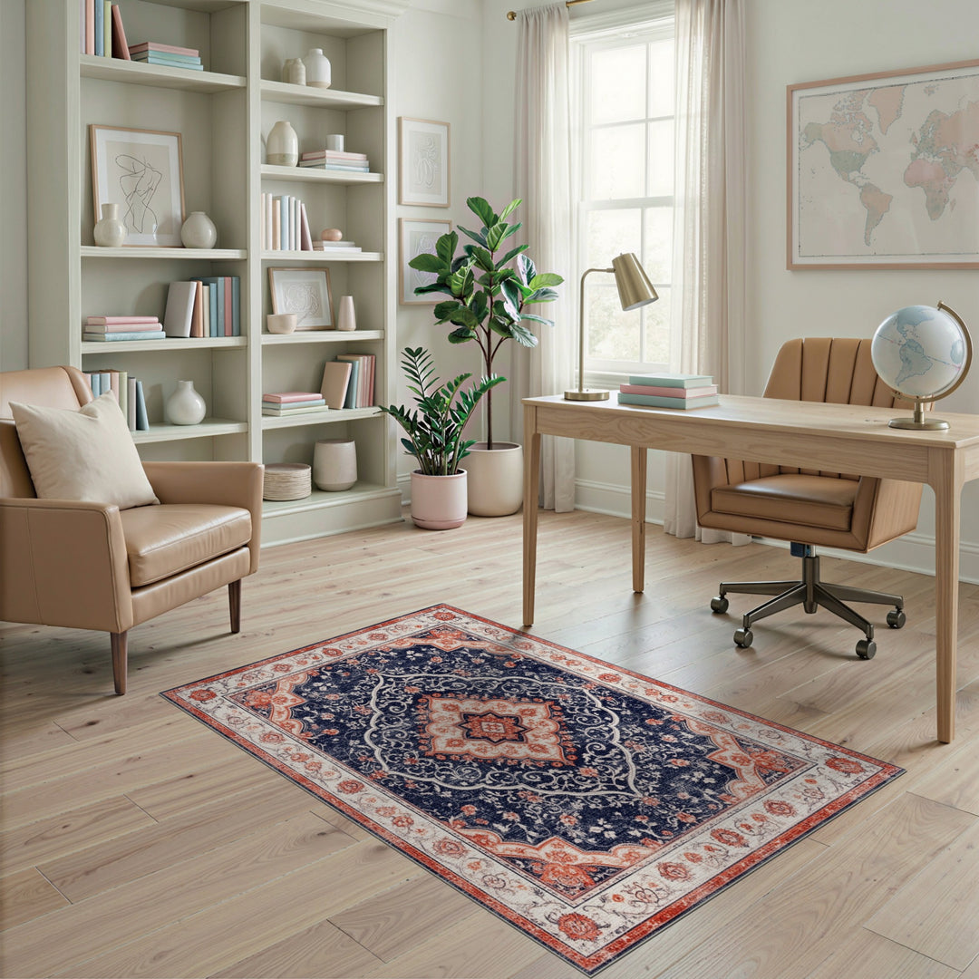Medallion Navy Blue Persian Floral Medallion Rug