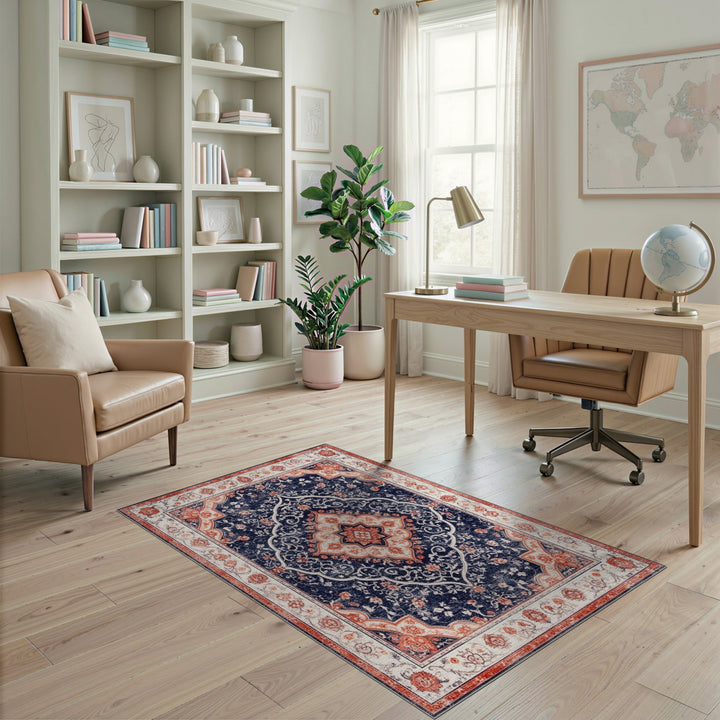 Medallion Navy Blue Persian Floral Medallion Rug
