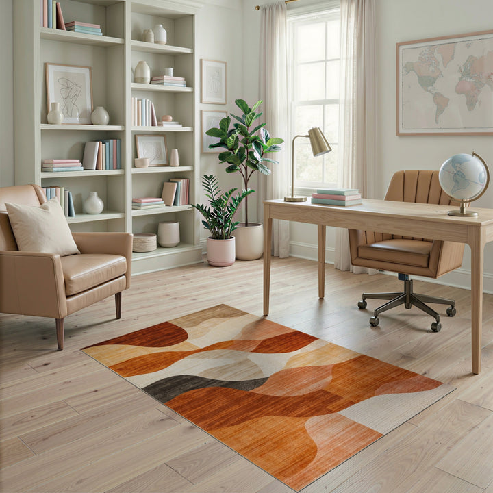 Orange Warm Orange Abstract Wave Area Rug