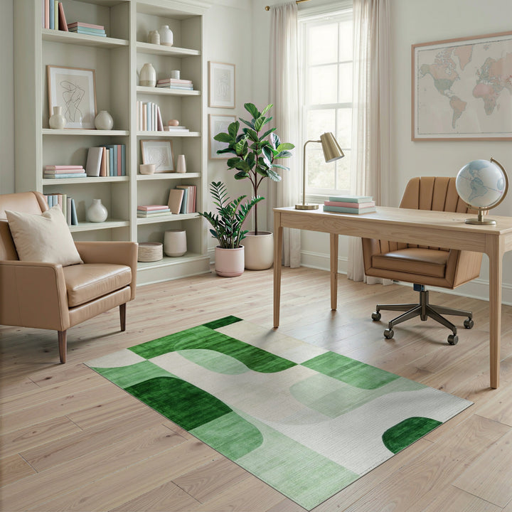 Green Verdant Green Abstract Area Rug