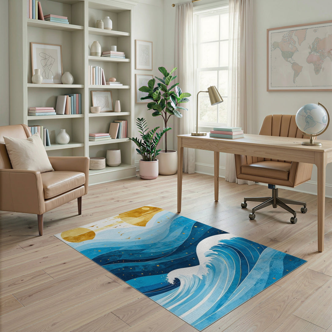 Blue Coastal Wave Area Rug
