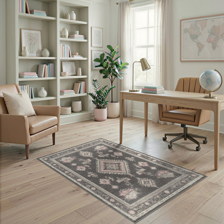 Grey Pink Heritage Tribal Area Rug