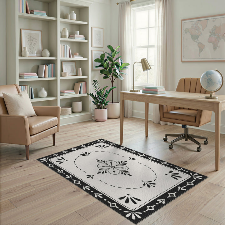 Black White Floral Vintage Black and White Area Rug