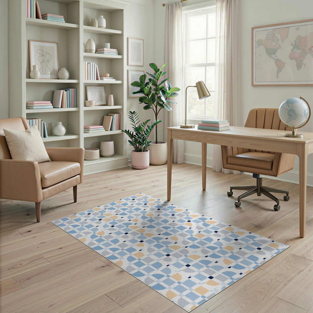 Blue Geometric Semi-Circle Area Rug