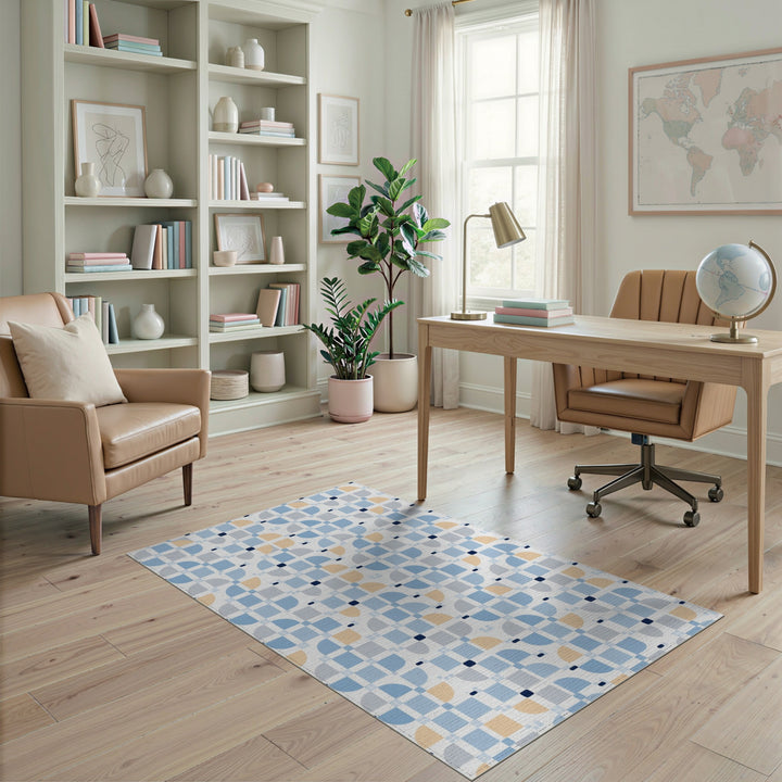 Blue Geometric Semi-Circle Area Rug