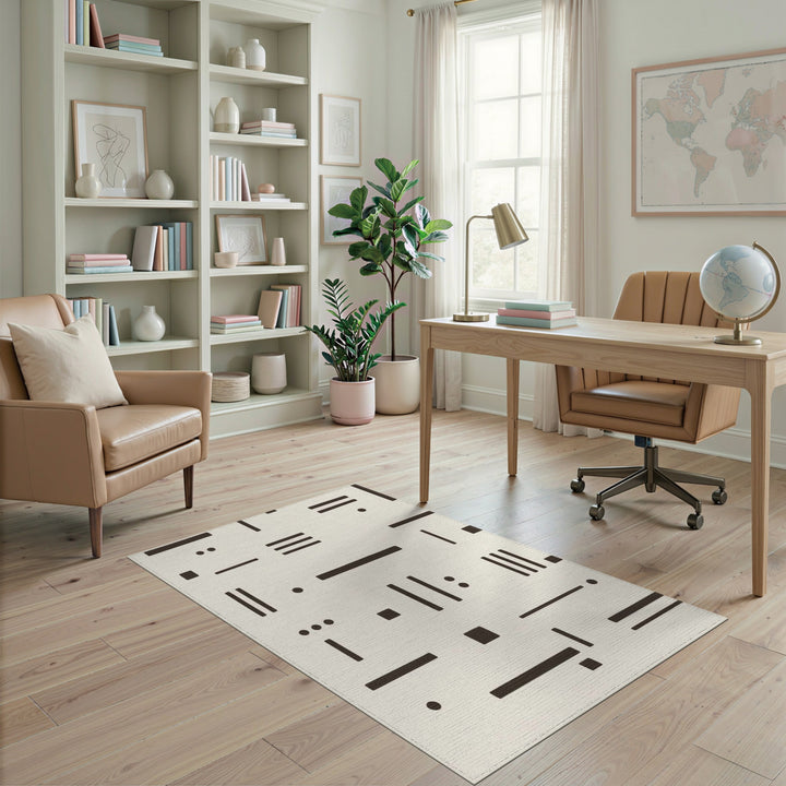 Beige Geometric Lines Area Rug