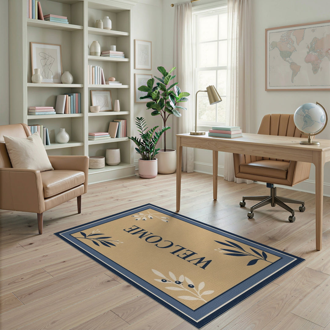 Beige Welcome Botanical Area Rug
