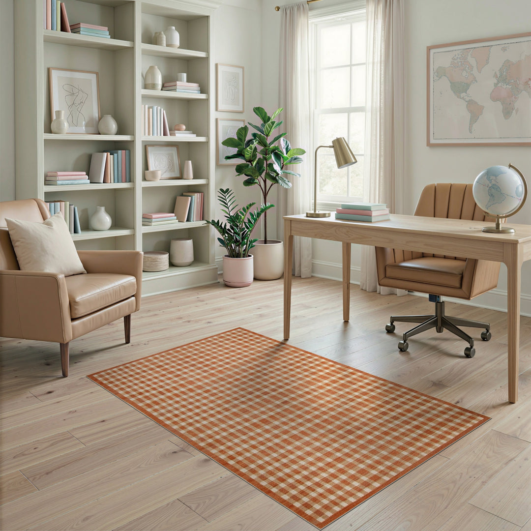 Orange Checkered Geometric Area Rug