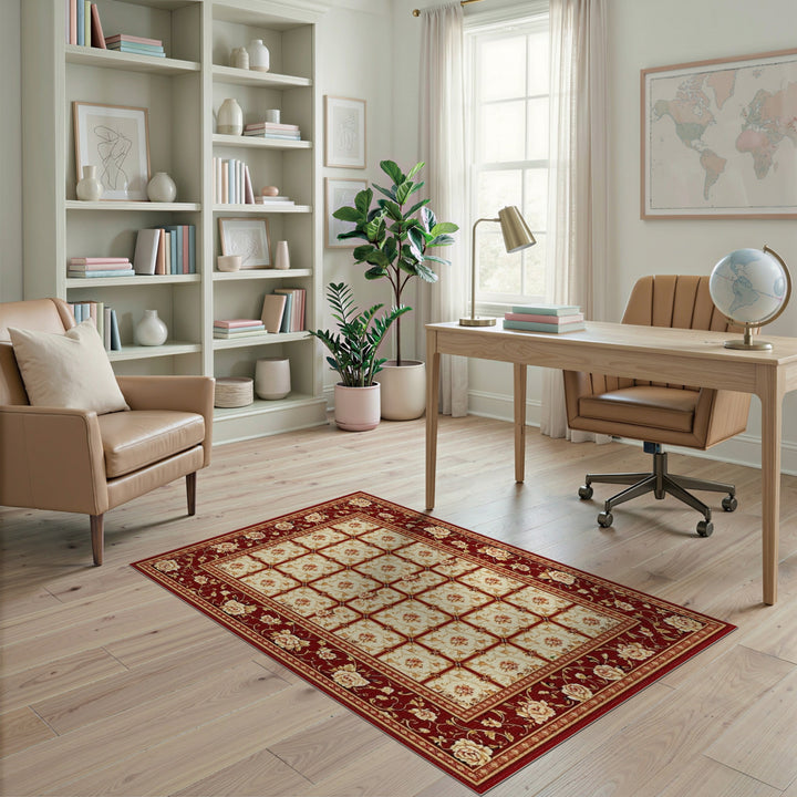 Red Vintage Floral Rose Area Rug