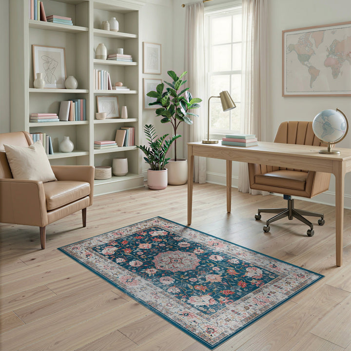 Navy Blue Floral Vintage Area Rug