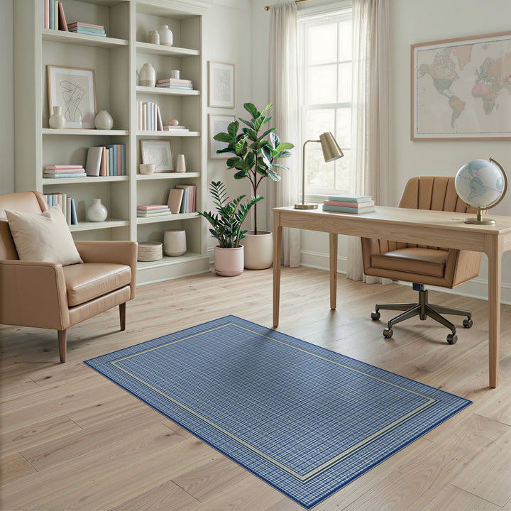 Blue Gingham Checkered Geometric Modern Area Rug