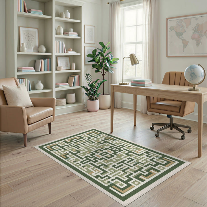 Geometric Modern Green Geometric Maze Area Rug