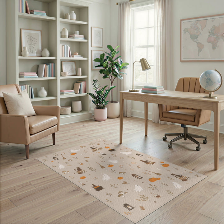Cute Halloween Ghost Cat Beige Area Rug