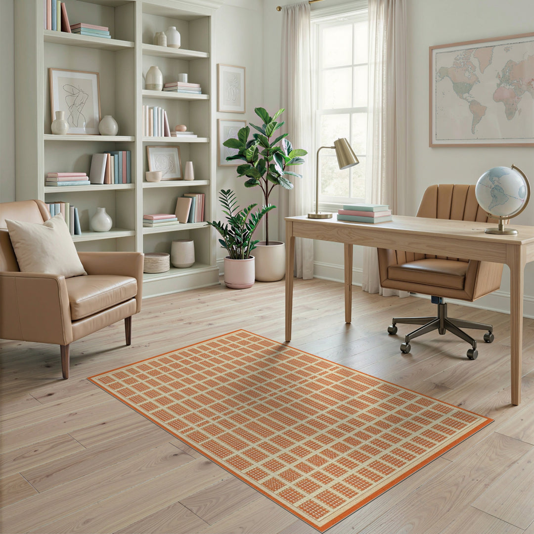 Grid Orange Geometric Grid Area Rug