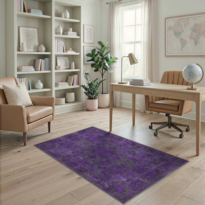 Purple Distressed Vintage Floral Area Rug