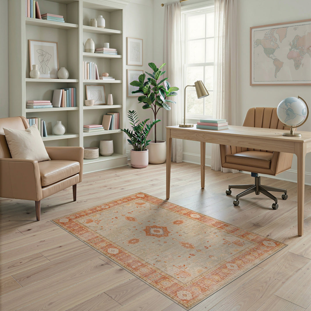 Orange Medallion Distressed Vintage Rug