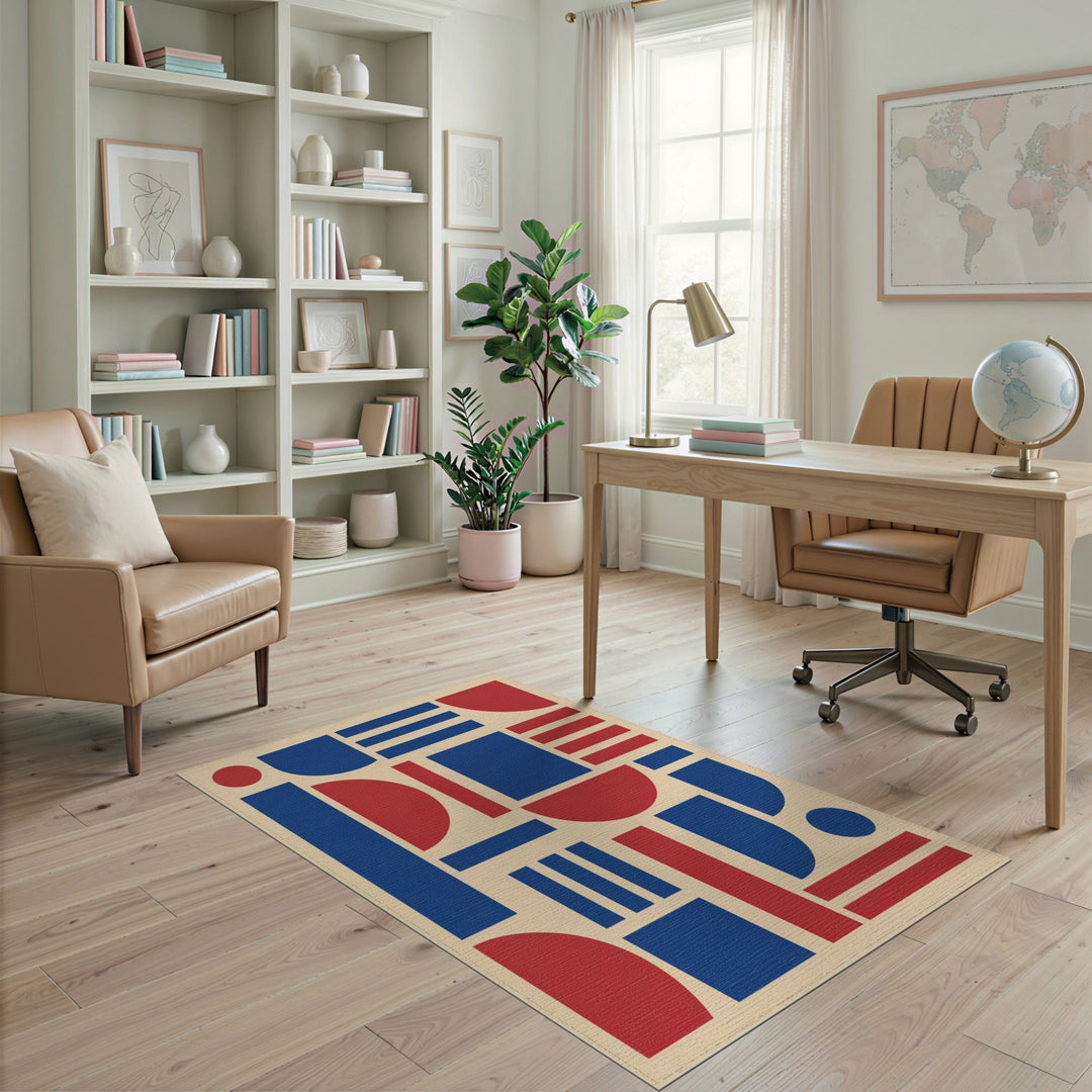 Multi-color and Patterns Bold Geometric Red Blue Area Rug