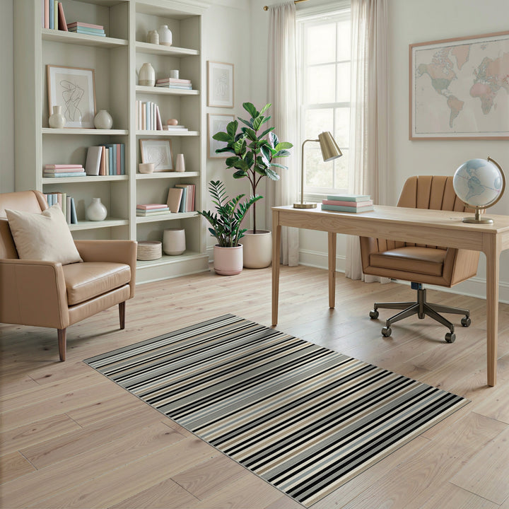 Black White Striped Geometric Area Rug