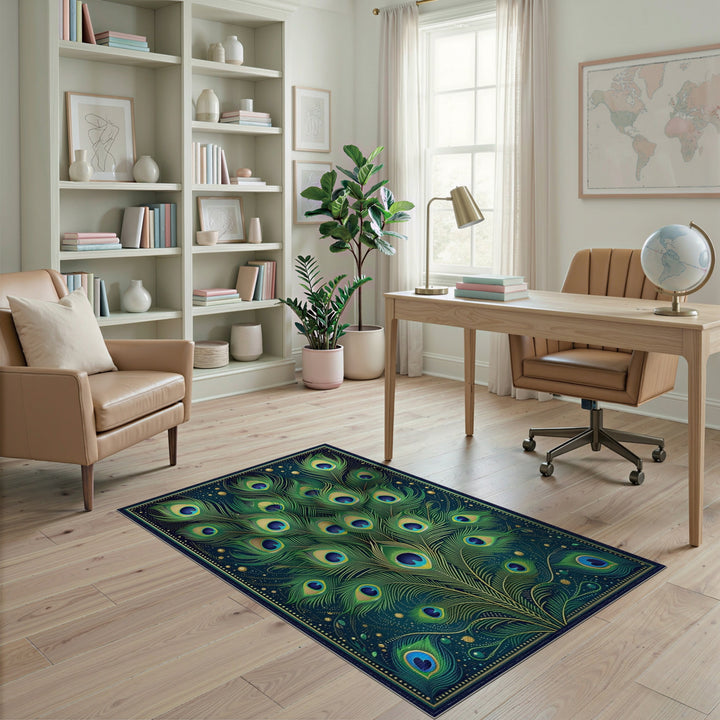 Peacock Feather Green Area Rug