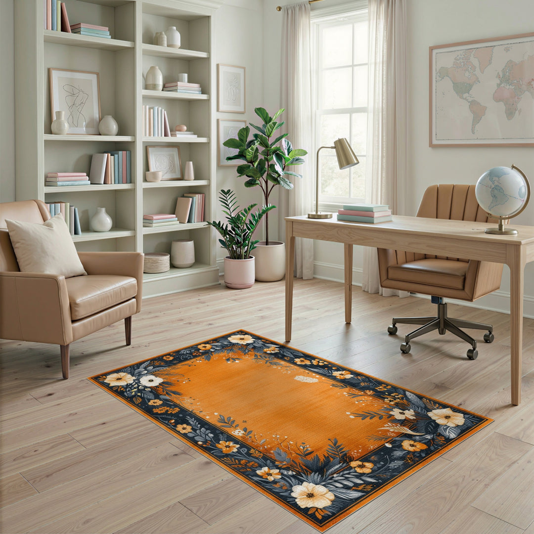 Orange Floral Vintage Area Rug