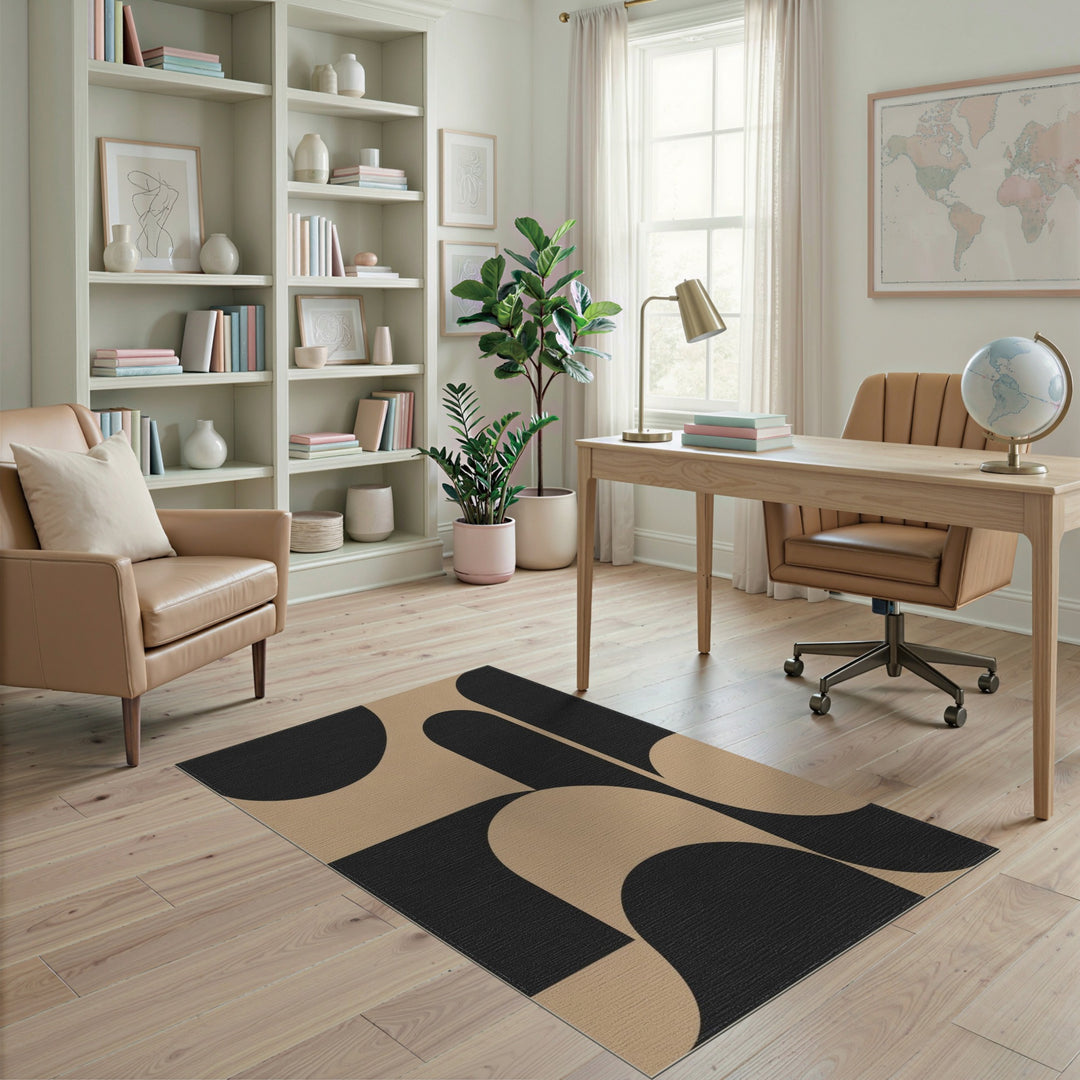 Black Beige Abstract Area Rug