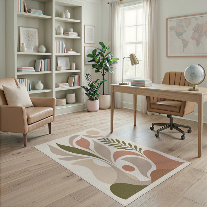 Beige Abstract Botanical Area Rug