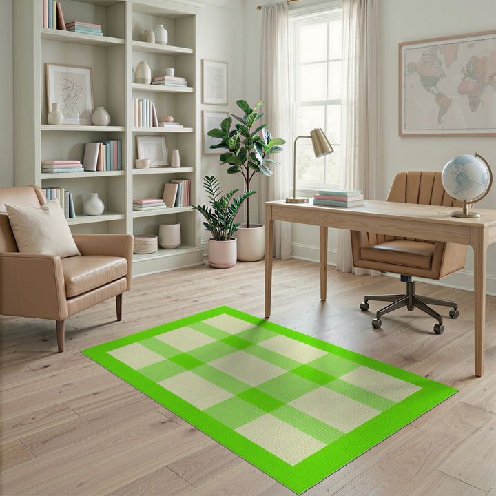 Lime Green Checkered Washable Area Rug