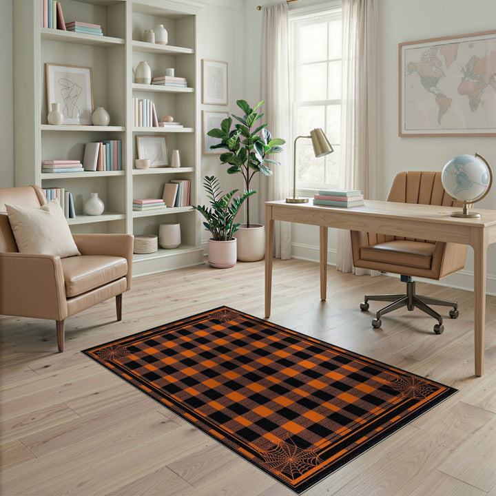Orange Buffalo Check Spider Web Area Rug