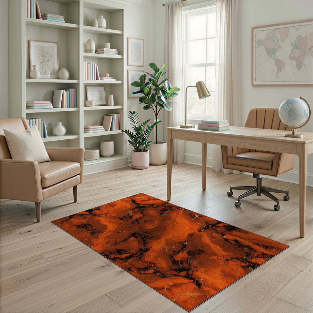 Orange Abstract Marble Area Rug