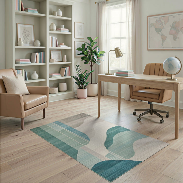 Blue Teal Wave Abstract Area Rug