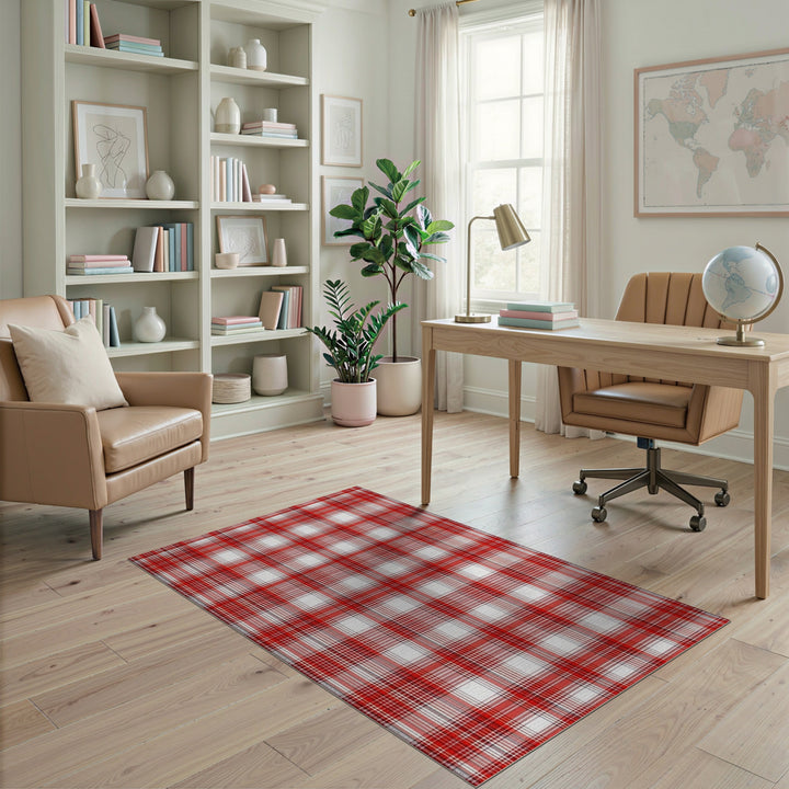 Bold Red Plaid Washable Area Rug