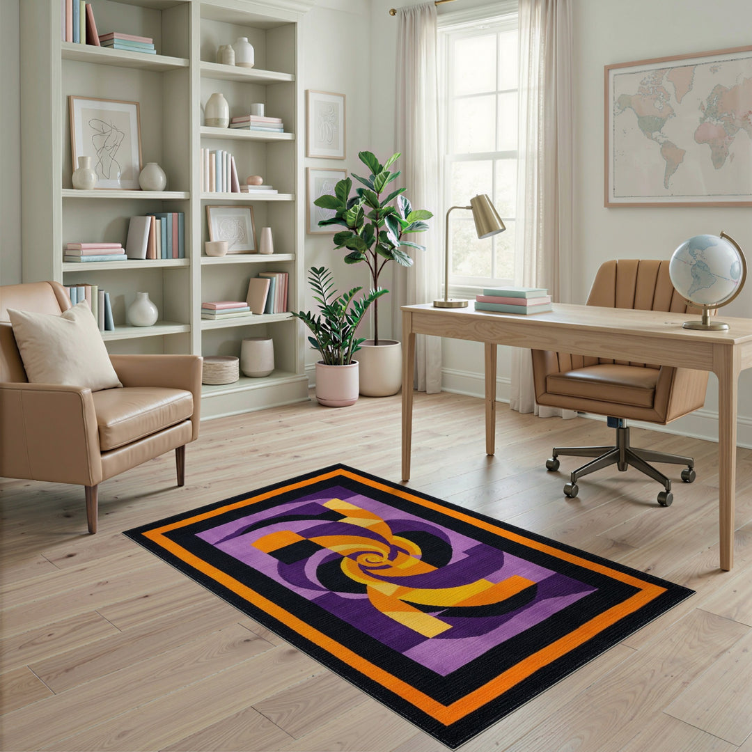 Purple Geometric Spiral Area Rug