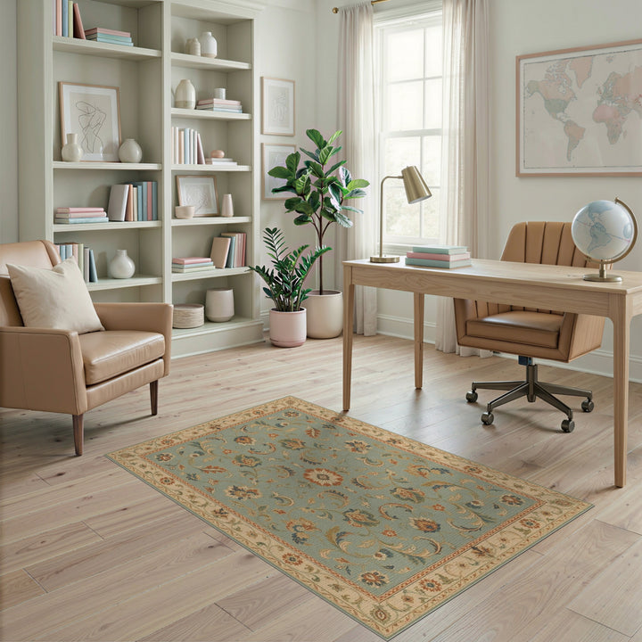 Teal Floral Vintage Area Rug
