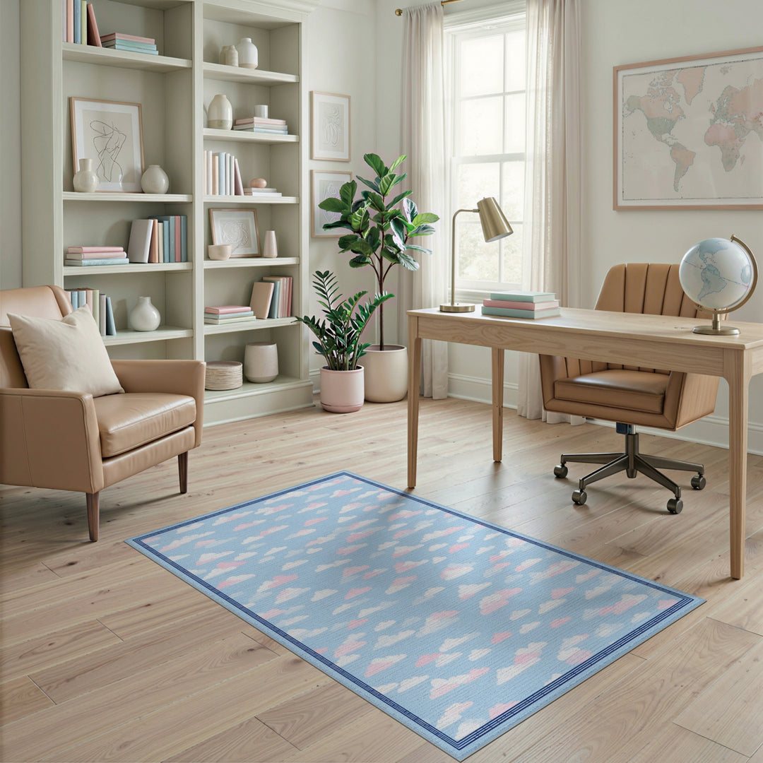 Blue Sky Pink Clouds Washable Kids Area Rug