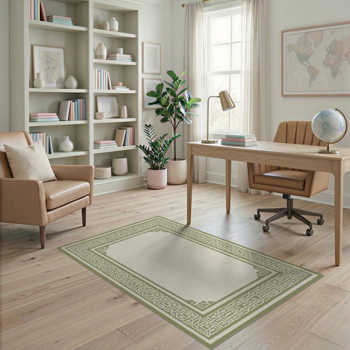 Green Geometric Border Geometric Modern Area Rug