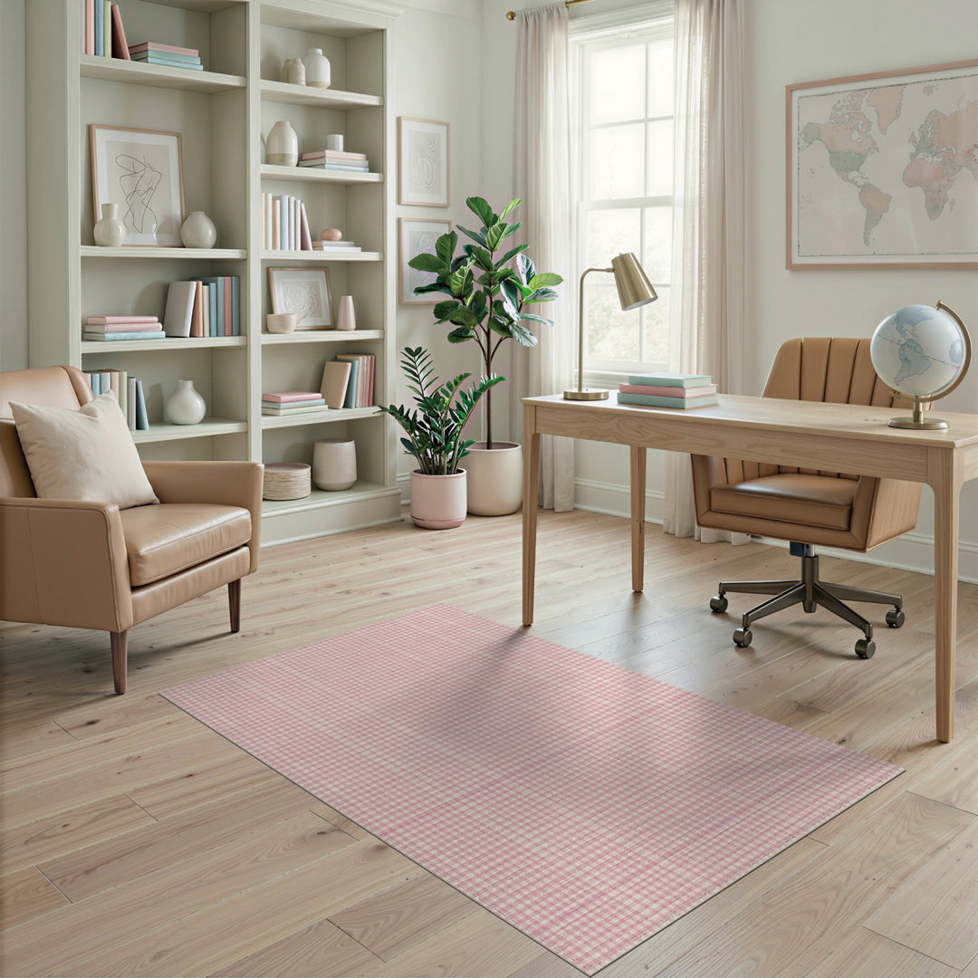 Pink Gingham Checkered Area Rug