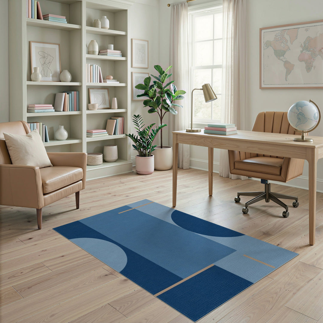 Blue and Teal Blue Geometric Circle Area Rug