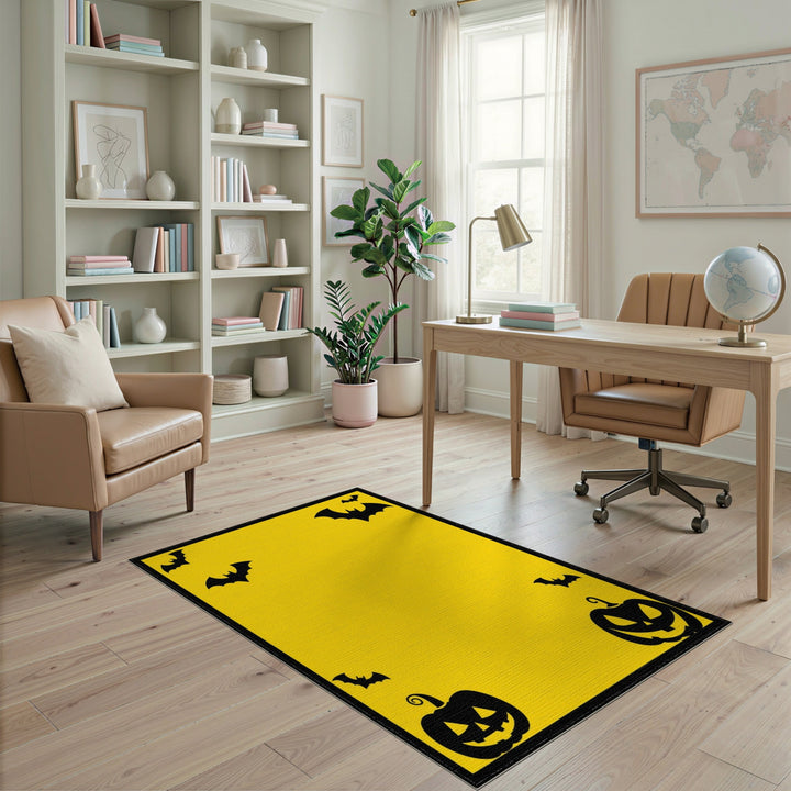 Yellow Halloween Bats and Pumpkins Area Rug