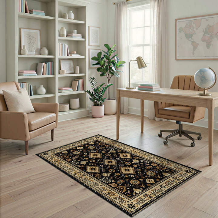 Heritage Tribal Black and Tan Geometric Area Rug