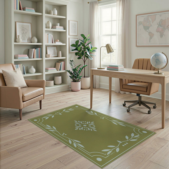 Green Floral Vintage Area Rug