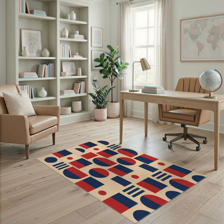 Bold Red Navy Geometric Area Rug