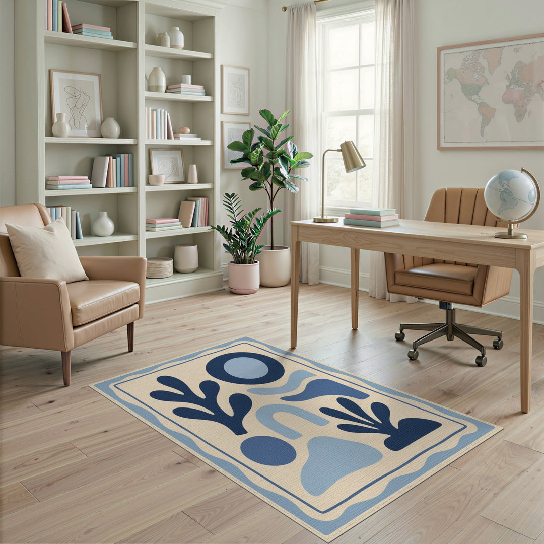 Blue and Teal Blue Organic Abstract Area Rug