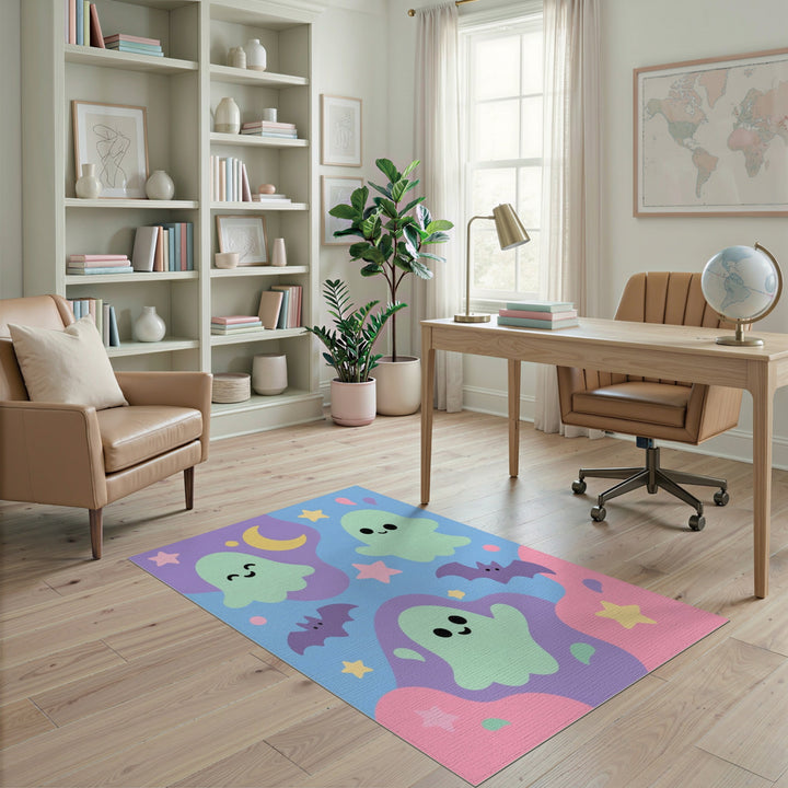 Cute Ghost Bat Pastel Kids Area Rug