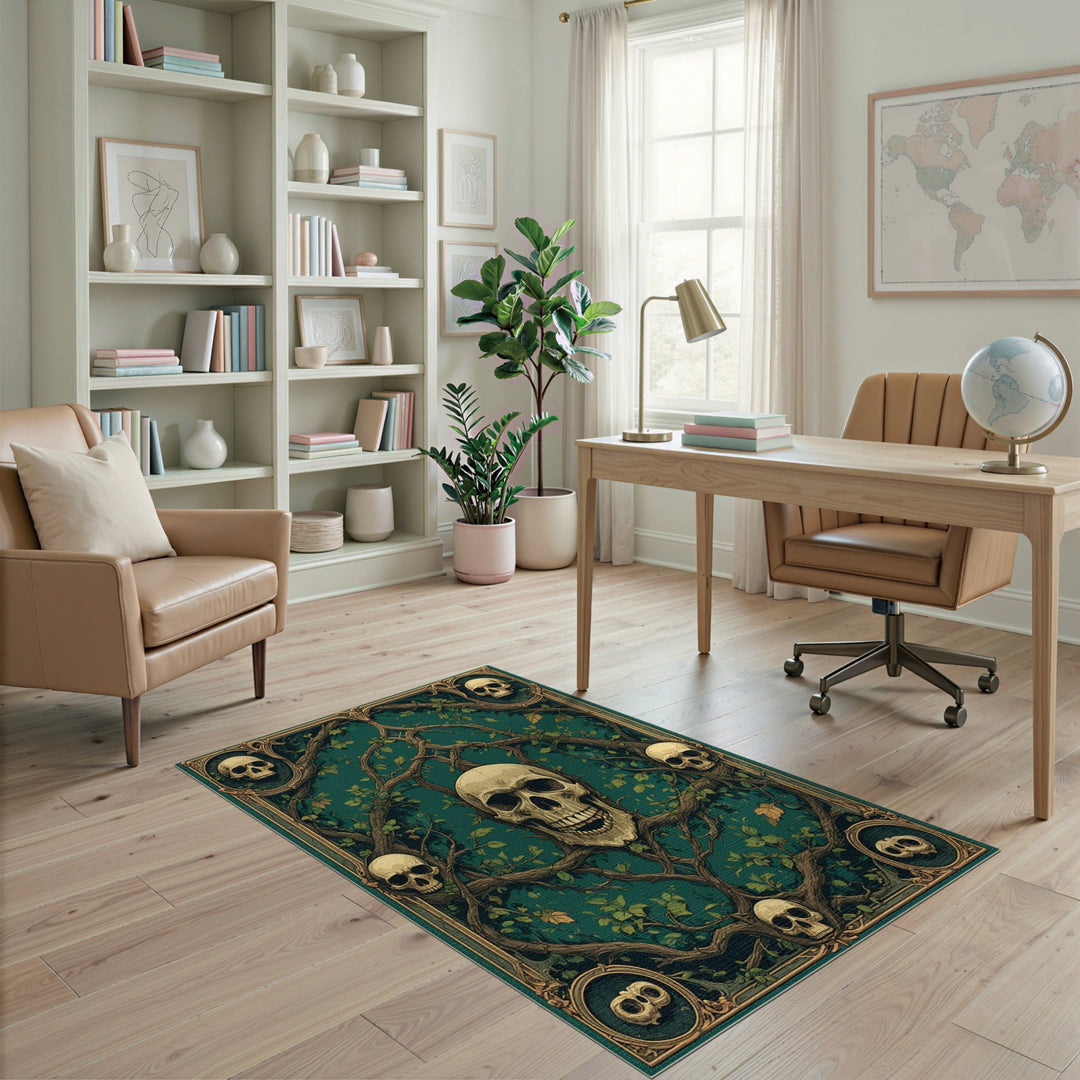 Skull Vine Teal Area Rug