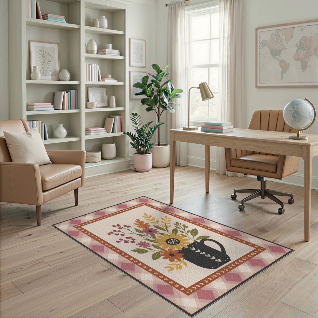 Black Mug Autumn Floral Area Rug
