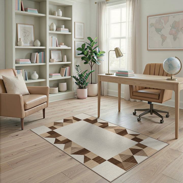 Geometric Brown Tan Border Area Rug