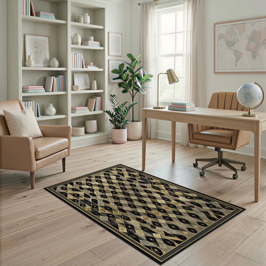 Black Geometric Diamond Area Rug
